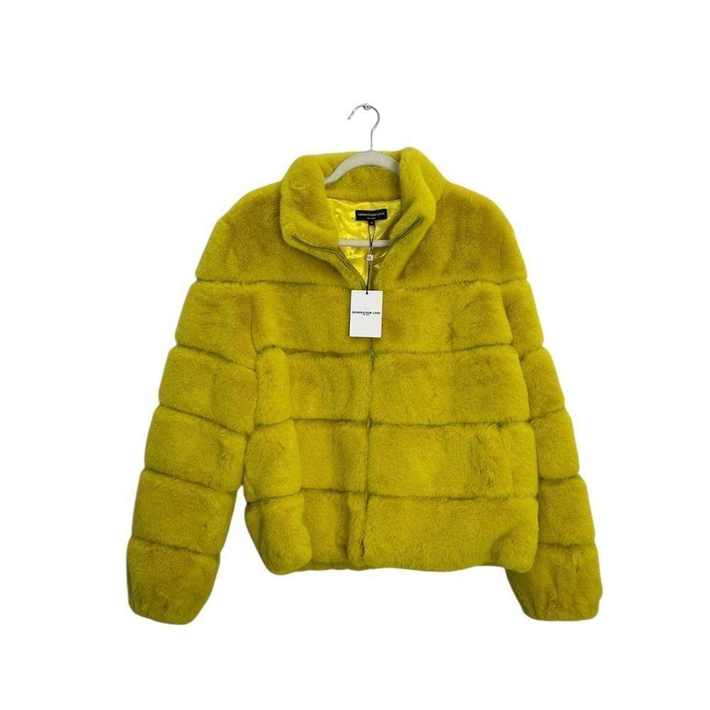 NWT Generation Love Jodi Faux Fur Bomber Jacket in Yellow - Picture 8 of 12